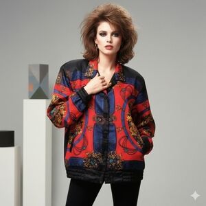 Y2K✌VINTAGE Designer Styled Vibrant Bomber Jacket Size M Oversized